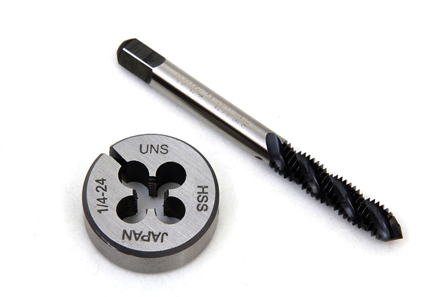 HARLEY 1/4 x 24 inch Tap and Die Tool Set fits 1941-1965 FL, 1936-1952 EL, 1936-1952 W, 1936-1973 G,