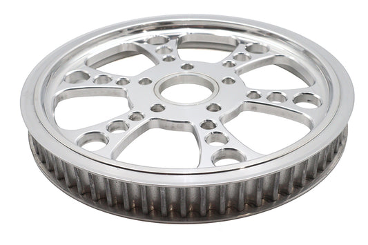 HARLEY Kool Kat Rear Drive Pulley 65 Tooth Polished Fits 0- Custom, Application for 1-1/8 belt."