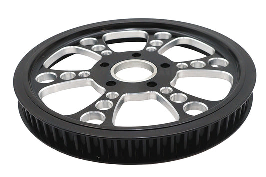 HARLEY Kool Kat Rear Drive Pulley 65 Tooth Black Cut Fits 0- Custom, Application for 1-1/8 belt."