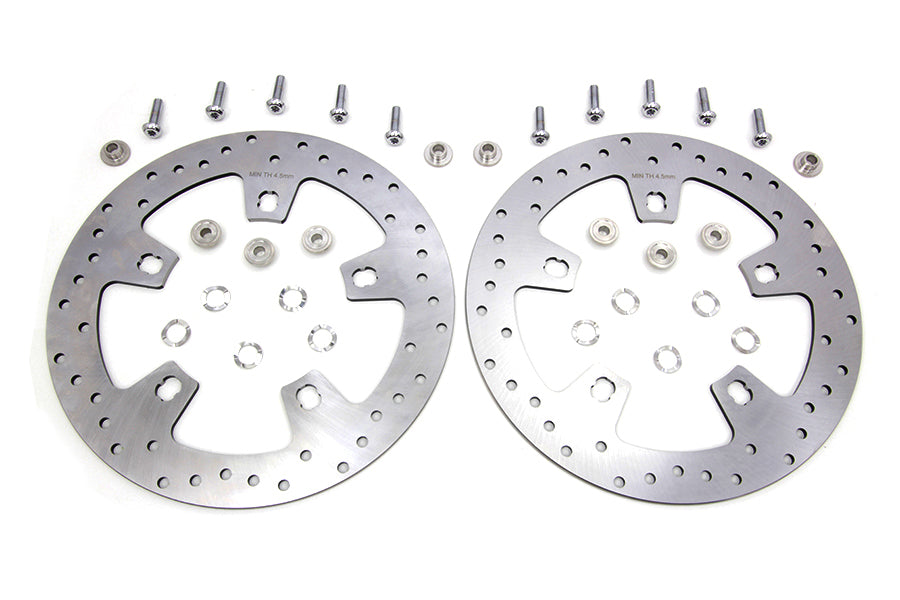 HARLEY Duro 11.8 inch Drilled Front Brake Disc Set Stainless Steel fits 2014-UP FLT, with 5 or 10 spoke cast wheel only