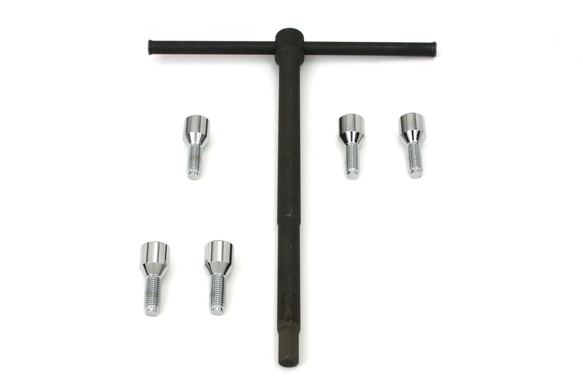 HARLEY Chrome Wheel Lug Set with Wrench fits 1936-1976 G, 1936-1952 EL, 1941-1966 FL,