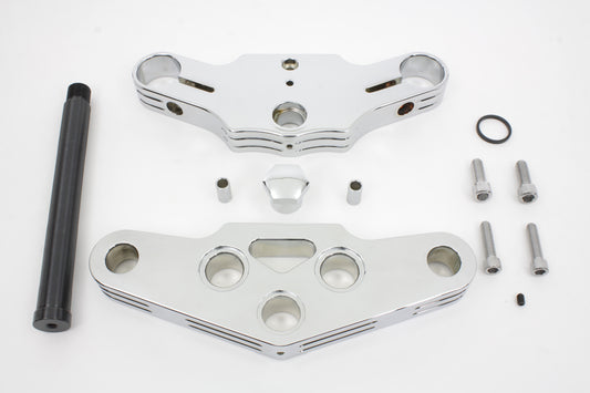 HARLEY 3° Ball Milled Triple Tree Set Chrome Fits 1949-1984 FLH, 1984-1999 FXST, 1986-1999 FLST,
