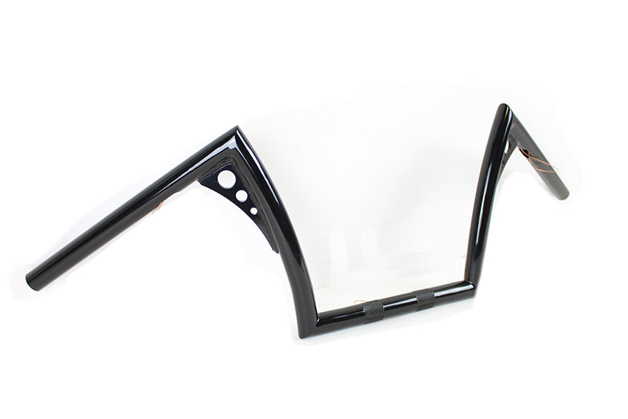 HARLEY 10 inch Z-Bar Handlebar with Wiring Indents and Holes Black fits 1982-1984 FL, 1982-1984 FX, 1982-UP XL, 1986-2017 FLST, 1984-2017 FXS
