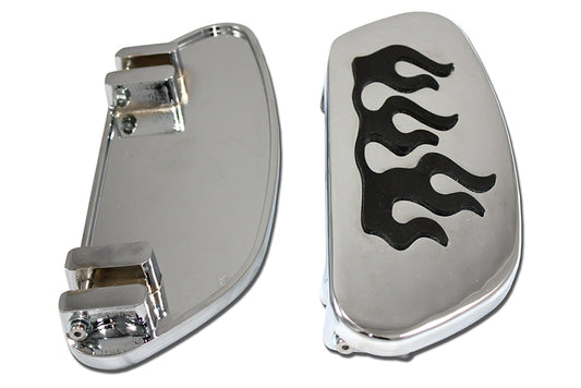 HARLEY Fahrer-Trittbrett-Set Chrom mit Flammen-Design Passend für FLT Modelle ab Bj. 1980, FLST Modelle ab Bj. 1986