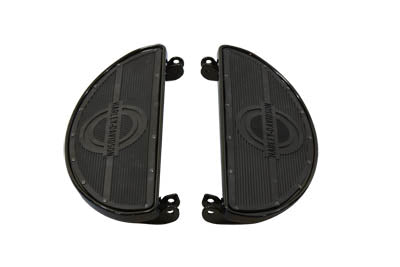 HARLEY Replica Fahrer-Trittbrett-Set, glänzend schwarz, mit Logo, passend für 1940-1984 FL, 1940-1946 U, 1940-1