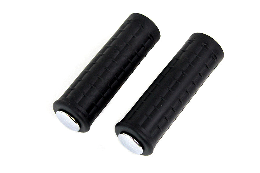HARLEY Replica Black Waffle Handlebar Grip Set with Chrome Plugs fits 1974-1984 FL, 1974-1984 FX, 1974-UP XL, 1984-2015 FXST, 1986-2015 FLST,