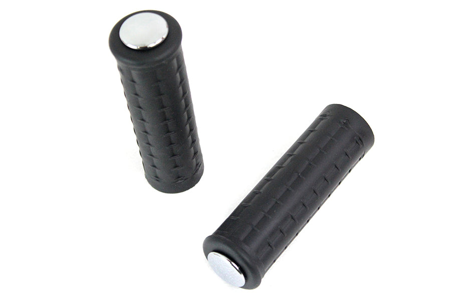 HARLEY Replica Black Waffle Handlebar Grip Set with Chrome Plugs fits 1974-1984 FL, 1974-1984 FX, 1974-UP XL, 1984-2015 FXST, 1986-2015 FLST,