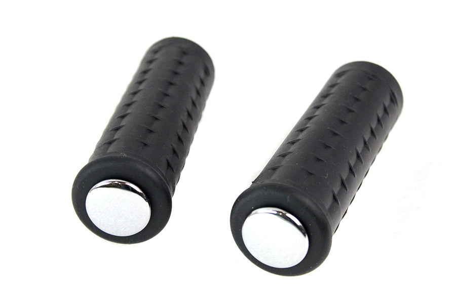 HARLEY Replica Black Waffle Handlebar Grip Set with Chrome Plugs fits 1974-1984 FL, 1974-1984 FX, 1974-UP XL, 1984-2015 FXST, 1986-2015 FLST,