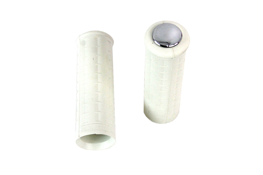 HARLEY Replica White Waffle Style Grip Set with Chrome Plugs fits 1974-1984 FL, 1974-1984 FX, 1974-UP XL, 1984-2015 FXST, 1986-2015 FLST, 1