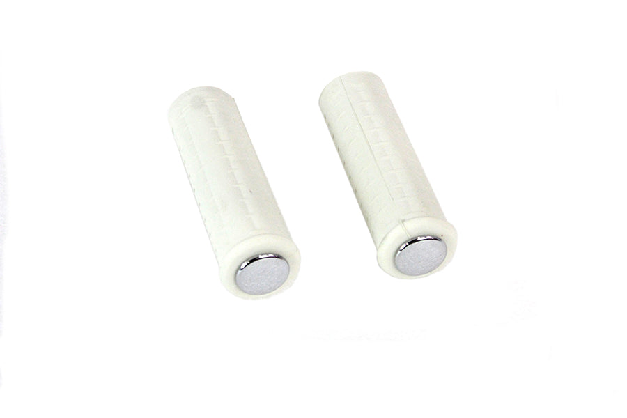 HARLEY Replica White Waffle Style Grip Set with Chrome Plugs fits 1974-1984 FL, 1974-1984 FX, 1974-UP XL, 1984-2015 FXST, 1986-2015 FLST, 1