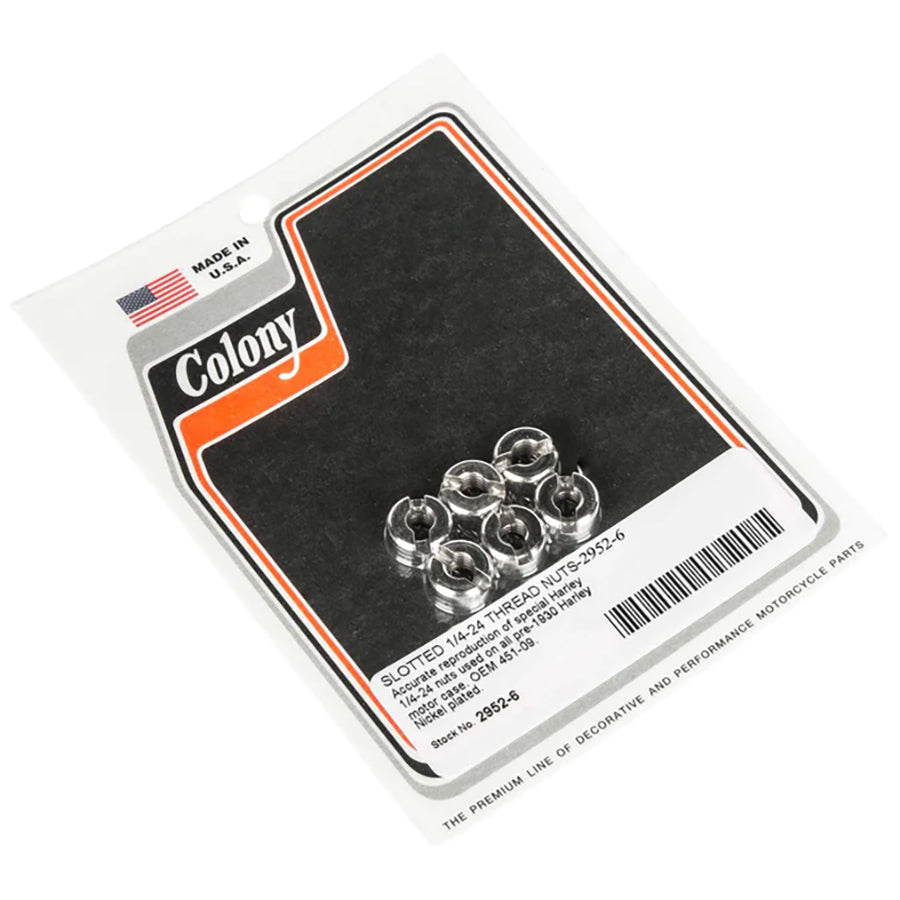 HARLEY Slotted 1/4 inch- 24 Thread Nut fits 0- Special, Application on pre 1930 cases