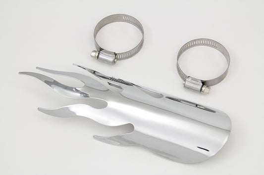 HARLEY Chrome Flame Heat Shield Fits 0- Custom, application for 2-1/4 pipes"