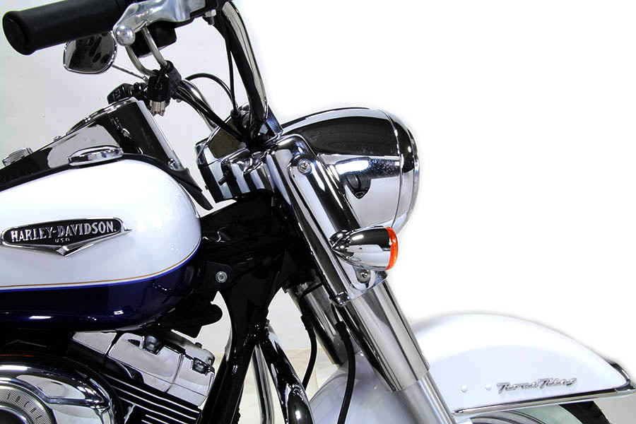 HARLEY Chrome Turn Signal Bracket Set fits 1997-2013 FLHR, Road King Headlamp Nacelle 1997-2013 FLT,