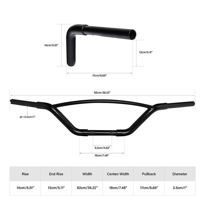 Custom Chrome HARLEY SATIN BLACK 1-1/4" HOLLYWOOD HANDLEBAR 6" RISE