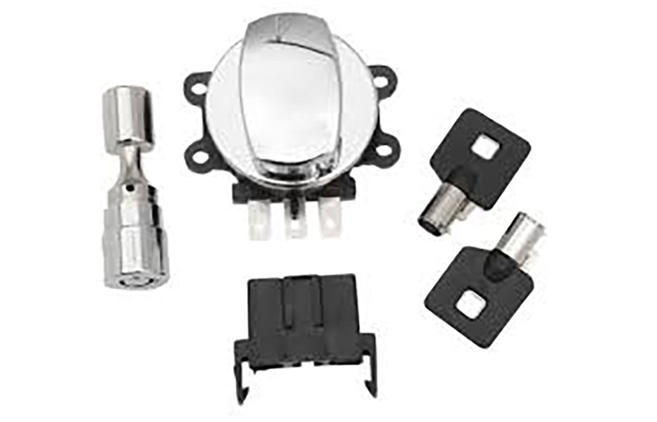 HARLEY Side Hinge Ignition Switch Chrome with Fork Lock fits 1999-2005 FXDWG, 2000-2010 FLST, 2000-2010 FXST,