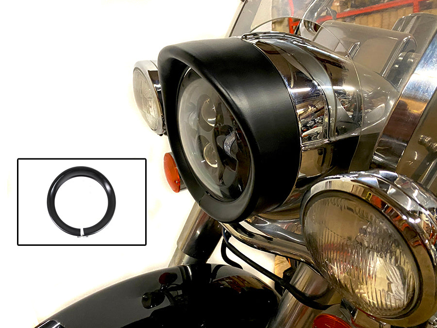 HARLEY Outer Headlamp Black Frenched Trim Ring with Visor fits 1983-2013 FLT, except tour glide and road glide 1994-UP FLHR, 2012-2016 FLD,