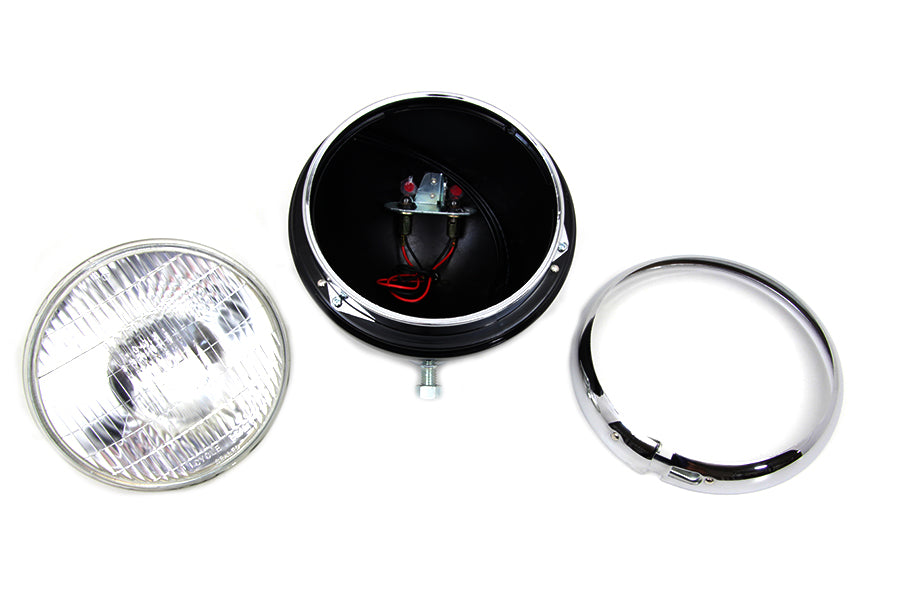 HARLEY Black 7 inch K Headlamp with Chrome Rim fits 1952-1957 K, 1957-1958 XLH,