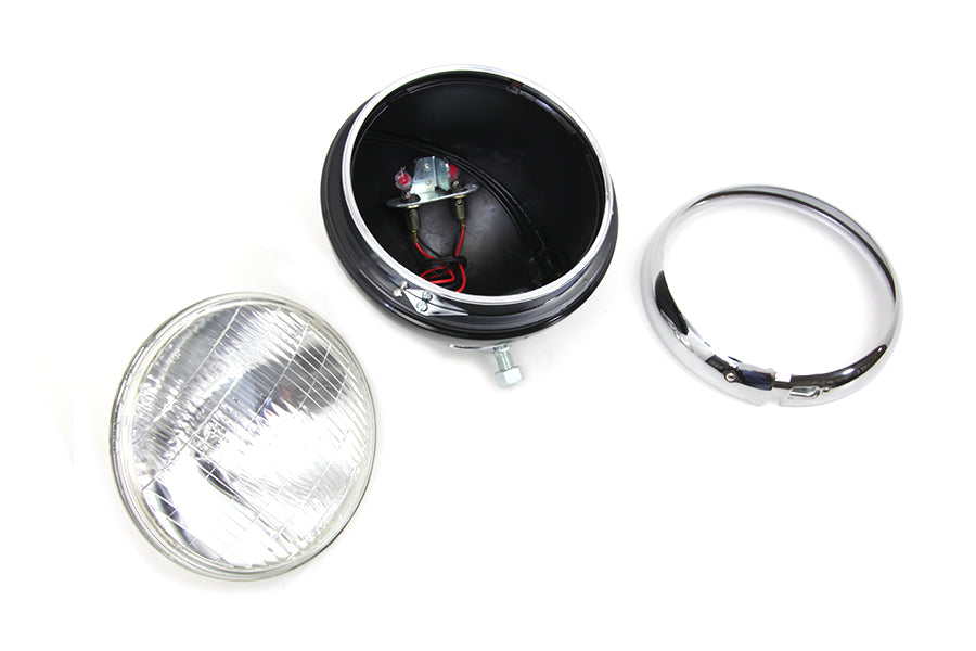 HARLEY Black 7 inch K Headlamp with Chrome Rim fits 1952-1957 K, 1957-1958 XLH,