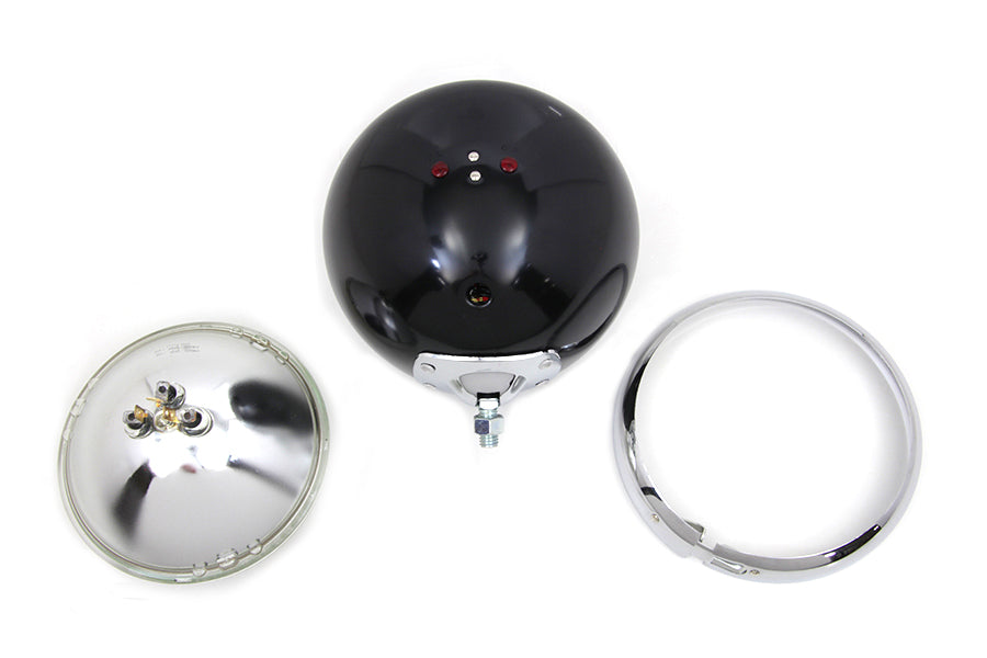 HARLEY Black 7 inch K Headlamp with Chrome Rim fits 1952-1957 K, 1957-1958 XLH,