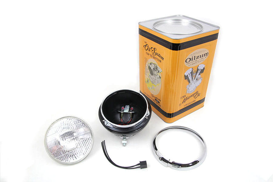 HARLEY Black 7 inch K Headlamp with Chrome Rim fits 1952-1957 K, 1957-1958 XLH,