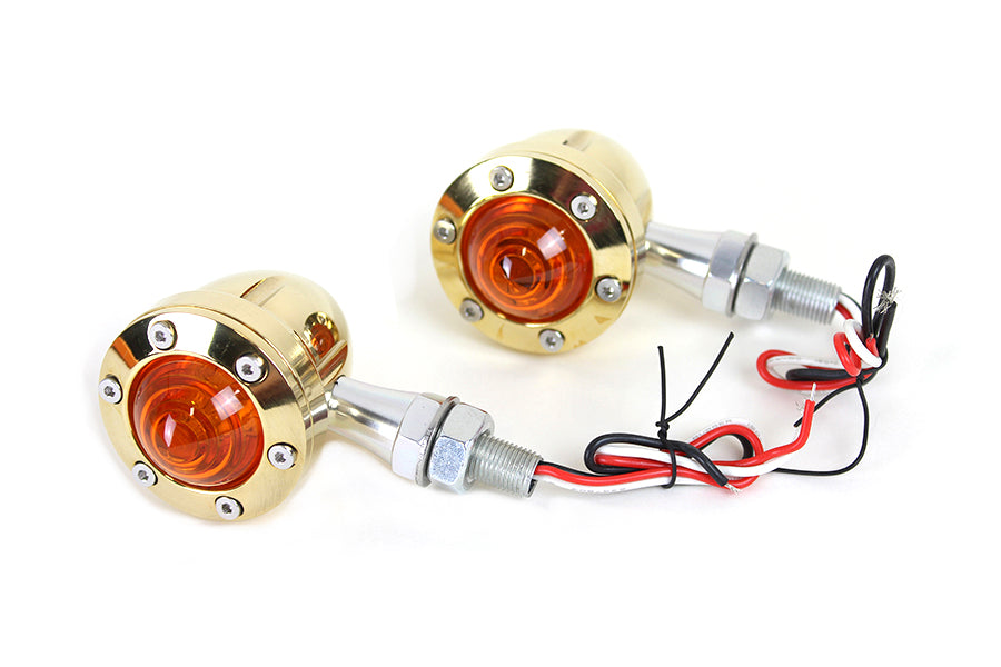 HARLEY LED Bullet Turn Signal Set Brass with Red Lens fits 0- Custom, application