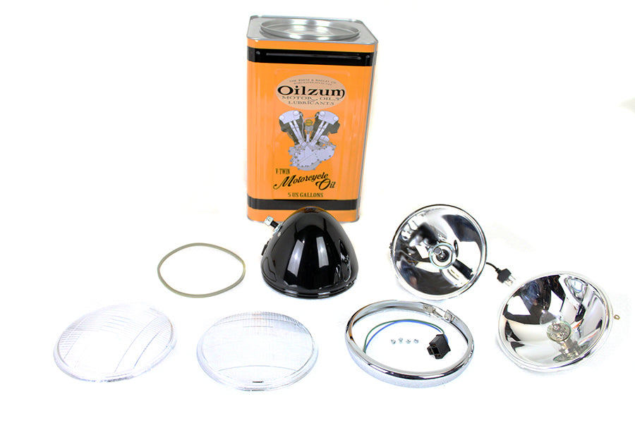 HARLEY 6-1/2 inch Spring Fork H-4/LED Headlamp Unit Black fits 1936-1948 EL, 1936-1952 W, 1937-1957 G, 1941-1948 FL,