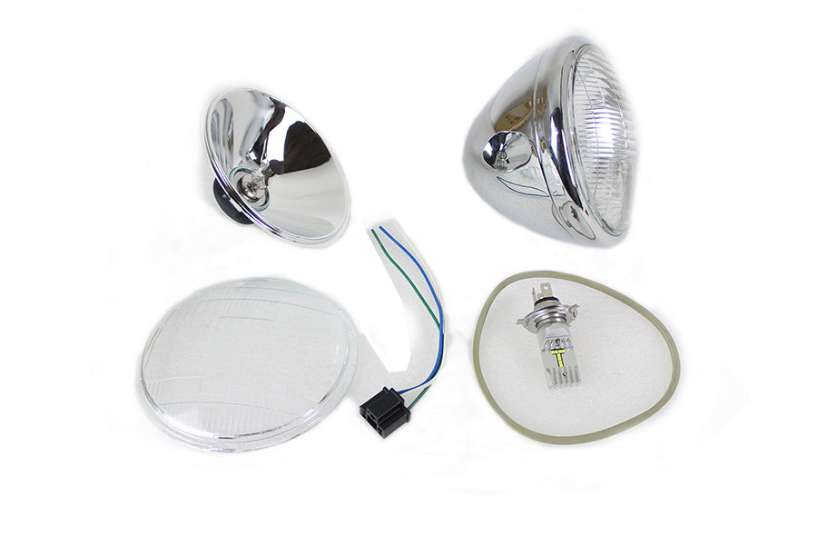 HARLEY 6-1/2 inch Spring Fork 6 Volt LED Headlamp Chrome fits 1936-1948 EL, 1941-1948 FL,