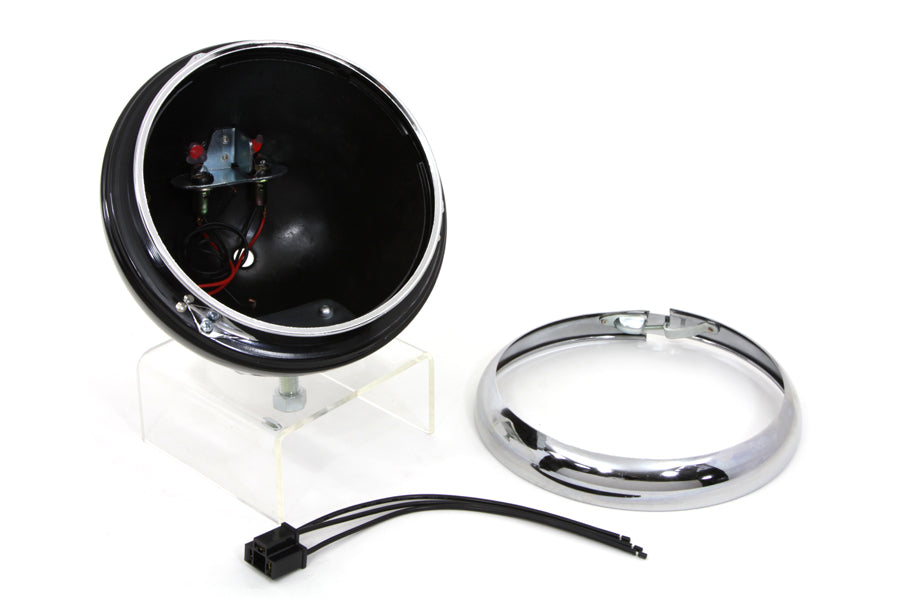 HARLEY Black 7 inch K Headlamp Housing with Chrome Rim fits 1957-1958 XL, 1954-1956 K,