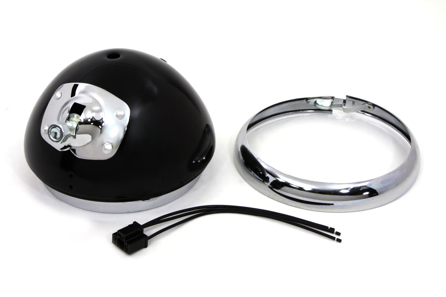 HARLEY Black 7 inch K Headlamp Housing with Chrome Rim fits 1957-1958 XL, 1954-1956 K,