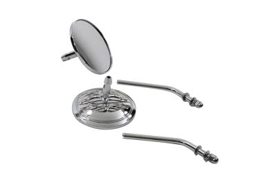 HARLEY Round Flame Mirror Set Chrome with Round Stems fits 1965-UP All, models for left and right side application
