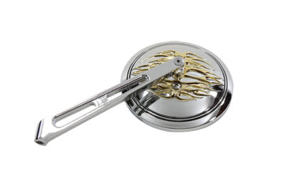 HARLEY Round Flame Mirror with 2 Slot Stem fits 1965-UP All, models for left or right side application