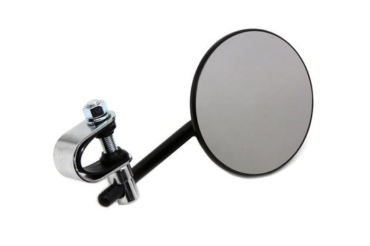 HARLEY 4 inch Round Mirror with Clamp Black Steel Fits 0- Custom, application to clamp onto left or