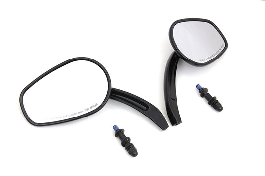 HARLEY Rectangle Taper Mirror Set with Billet Stems Black fits 1965-UP All, models