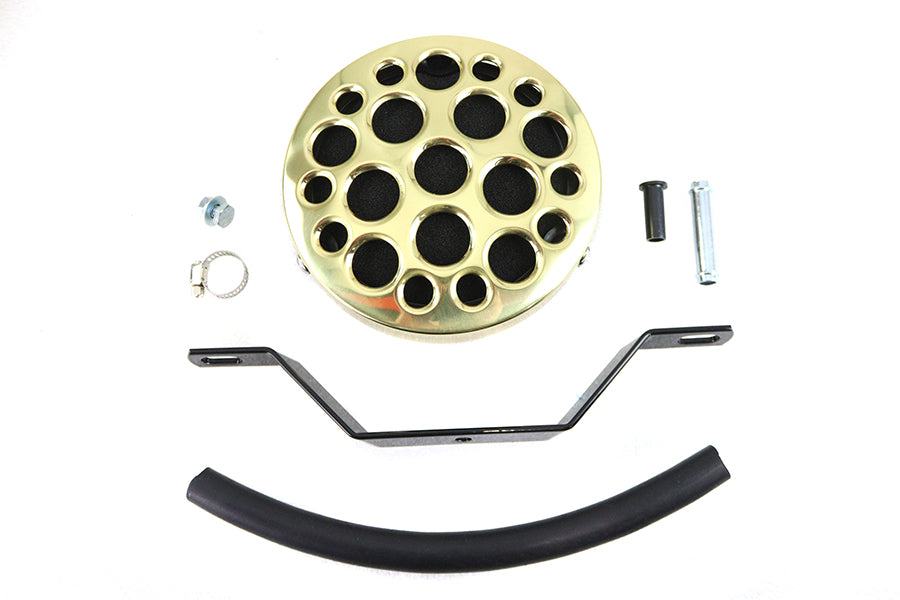 HARLEY Wyatt Gatling Brass Drilled Air Cleaner fits 1972-1984 FL, 1972-1984 FX, 1984-1989 FXST, 1972-1987 XL, 1982-1989 FXR, 1982-1989 FXR,