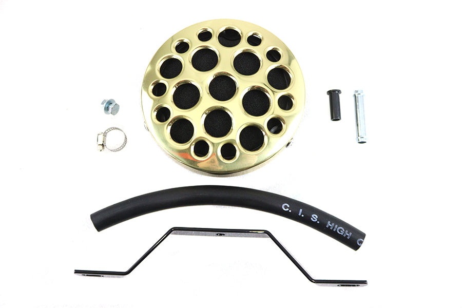 HARLEY Wyatt Gatling Brass Drilled Air Cleaner fits 1972-1984 FL, 1972-1984 FX, 1984-1989 FXST, 1972-1987 XL, 1982-1989 FXR, 1982-1989 FXR,