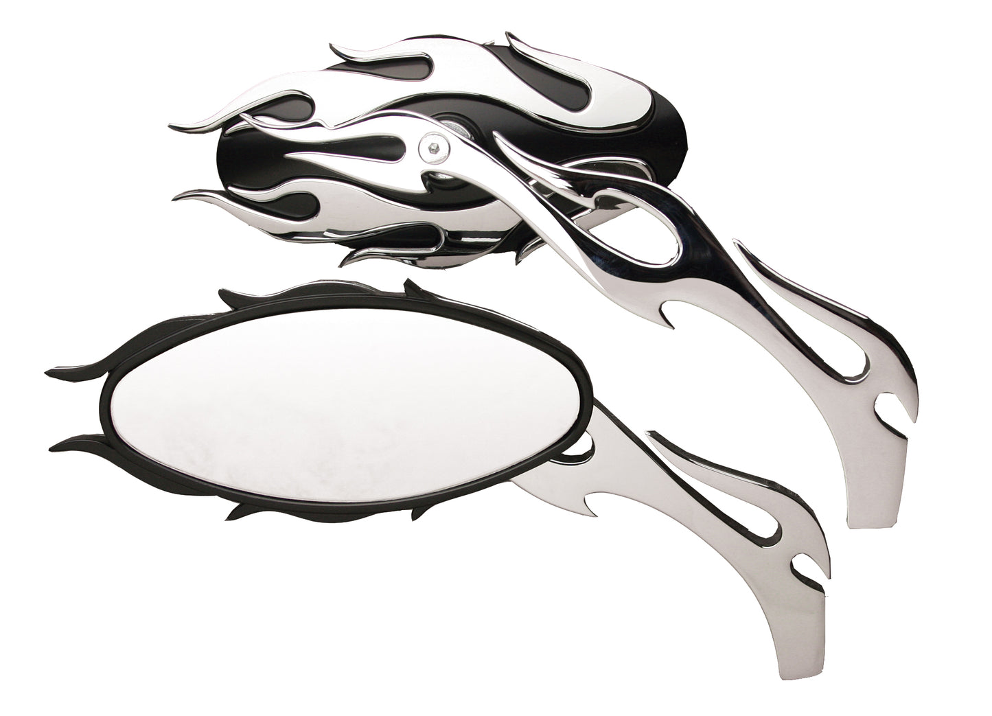 HARLEY Black Fireball Mirror Set with Flame Stems Fits All 0- , 1965-up models for left and right ap