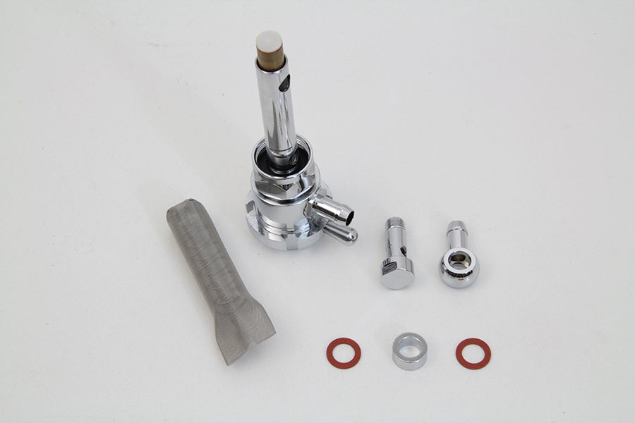 HARLEY Sifton Chrome Petcock Notch with Angle Fitting fits 1975-1984 FL, 1975-1984 FX, 1984-1994 FXST, 1986-1994 FLST, 1975-1995 XL, 1982-1