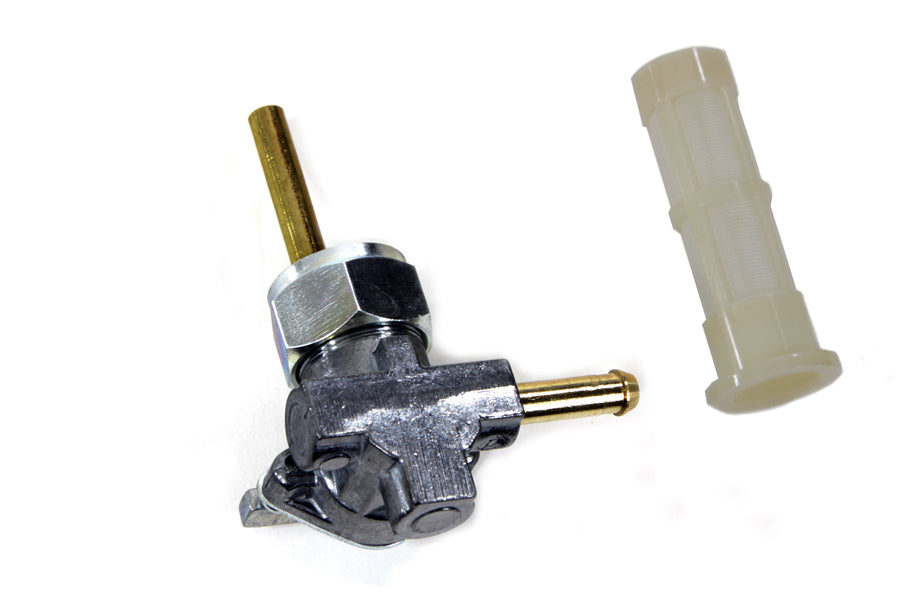 HARLEY Alloy Petcock with Nut and 90? Left Outlet fits 1975-1984 FL, 1975-1984 FX, 1984-1994 FXST, 1986-1994 FLST, 1975-1995 XL, 1982-1994