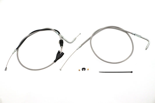 HARLEY 43 Zoll Gas- und Leerlaufzugset aus Edelstahl, transparent ummantelt, passend für 2002–2007 FLHRCI, mit Tempoma