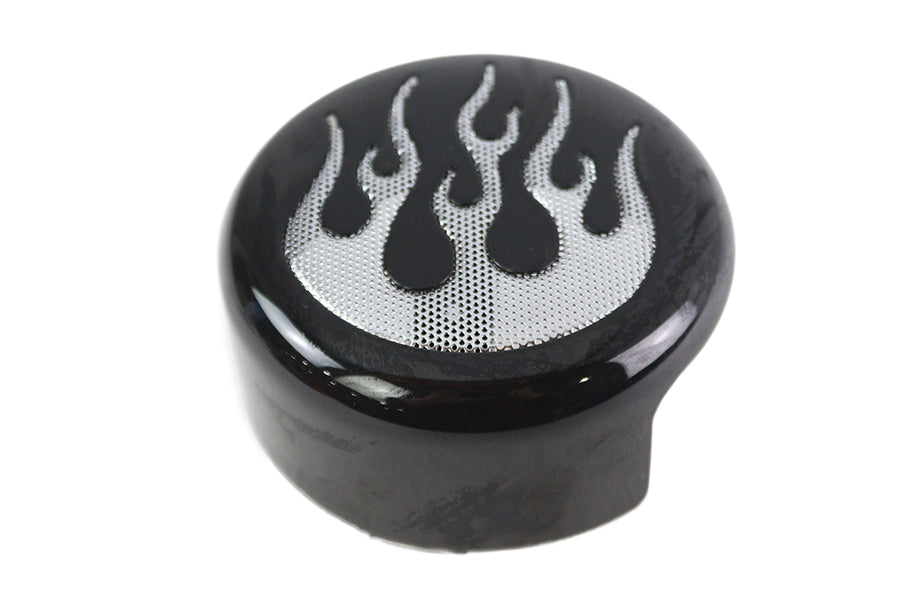 HARLEY Round Horn Cover Black with Chrome Flame fits 1991-UP XL, 1991-UP FLT, 1991-UP FLST, 1991-UP FXST, 1991-2017 FXD, 1991-1994 FXR,