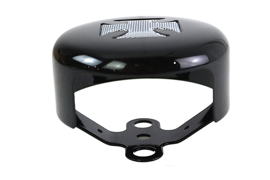 HARLEY Round Horn Cover Black with Chrome Maltese fits 1991-UP XL, 1991-UP FLT, 1991-UP FXST, 1991-UP FLST, 1991-2017 FXD, 1991-1994 FXR,