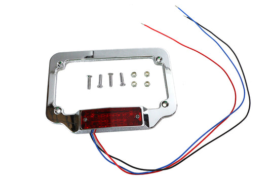 HARLEY License Plate Frame Chrome Billet with LED Red Top Lamp Fits 0- Custom, application for 4 x
