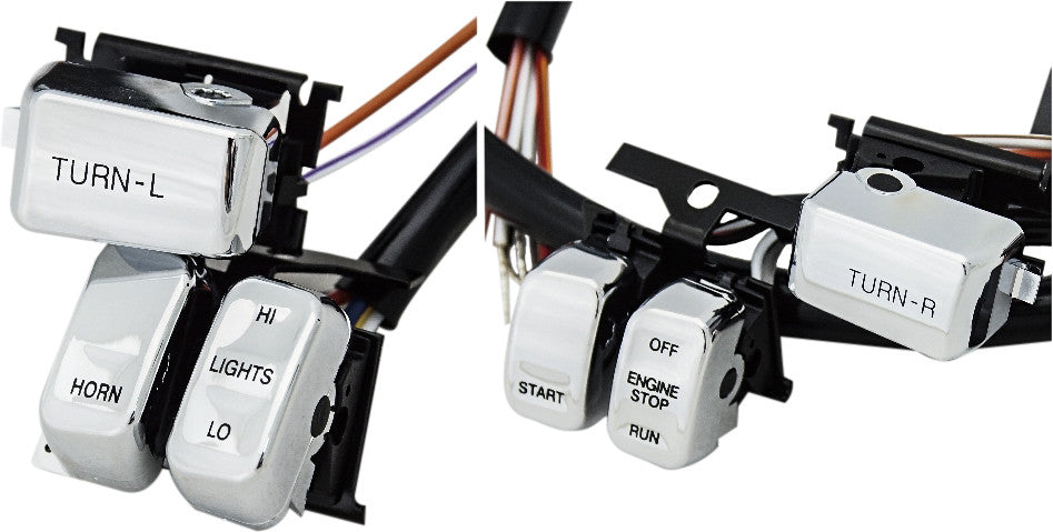 HARLEY HARDDRIVE HBAR SWITCH KIT CHR/ BLK LETTR 1996-06 W/OUT CRUISE CNTRL 370304