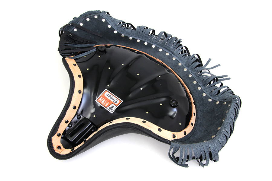 HARLEY Black Deluxe Solo Seat with Fringe Skirt fits 1929-1952 WL, 1930-1936 VL, 1936-1940 EL, 1937-1948 UL, 1937-1972 G, 1941-1984 FL,