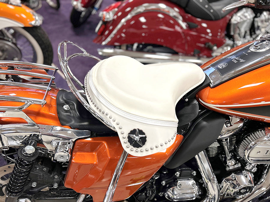 HARLEY White Leather Solo Seat Kit fits 2009-UP FLTP, 2022-UP FLHTK,