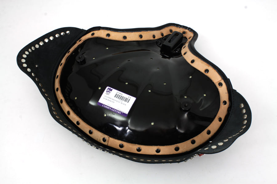 HARLEY Black Leather Solo Seat with Skirt fits 1936-1940 EL, 1941-1984 FL, 1929-1952 WL, 1930-1936 VL, 1937-1948 UL, 1937-1972 G,