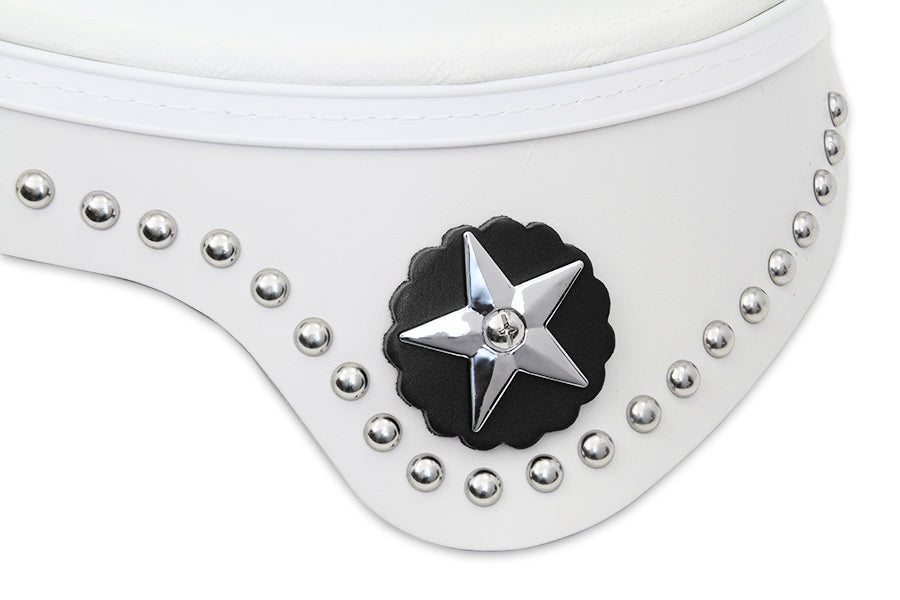 HARLEY White Leather Solo Seat with Skirt fits 1936-1940 EL, 1941-1984 FL, 1929-1952 WL, 1930-1936 VL, 1937-1948 UL, 1937-1972 G,