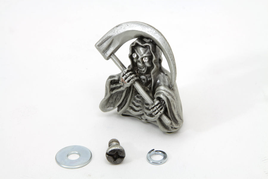 HARLEY Grim Reaper Front Fender Top Ornament Silver fits 0- Custom, application for front fenders.