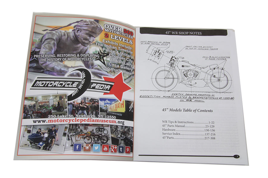 HARLEY 45 W-WL-WR-G Parts and Service Manual fits 1937-1952 W, 1937-1973 G,