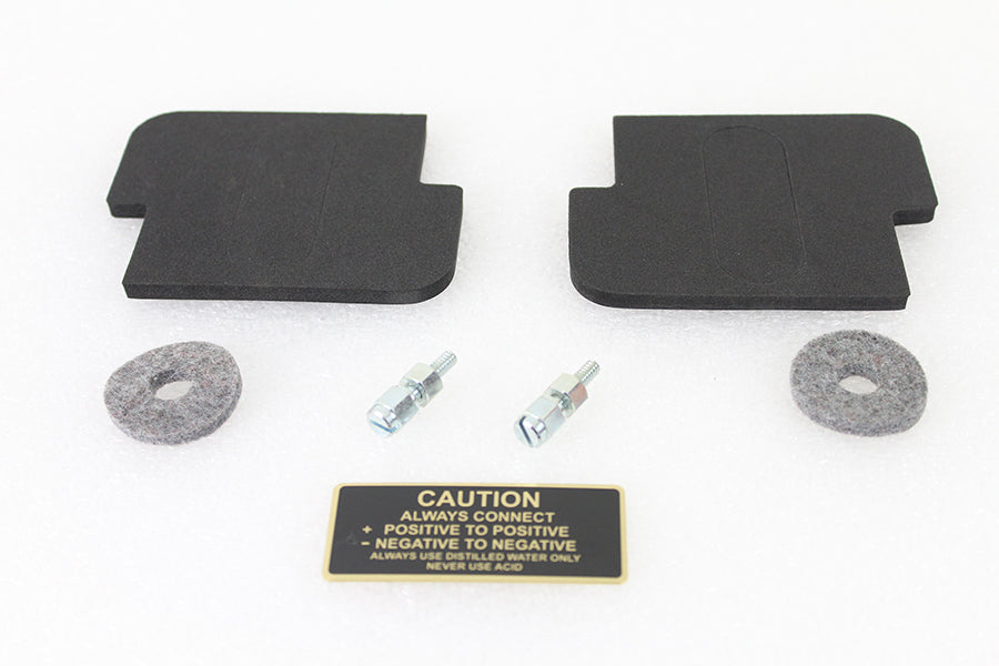 HARLEY Battery Caution Tag & Terminal Kit Brass fits 1929-1952 WL, 1929-1930 J, 1930-1934 VL, 1936-1940 EL, 1941-1964 FL, 1938-1948 UL,